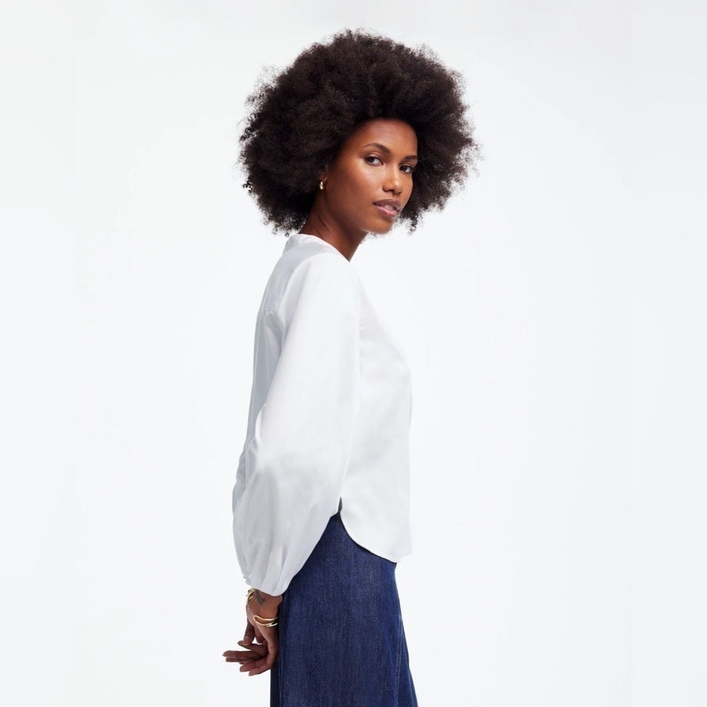 NWT Madewell V-Neck Long-Sleeve Cotton Top in White, Sizes XXS, XS, and M - Picture 2 of 13